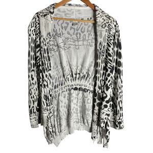 Alberto Makali Open Front Leopard Print Cardigan Black White Size L